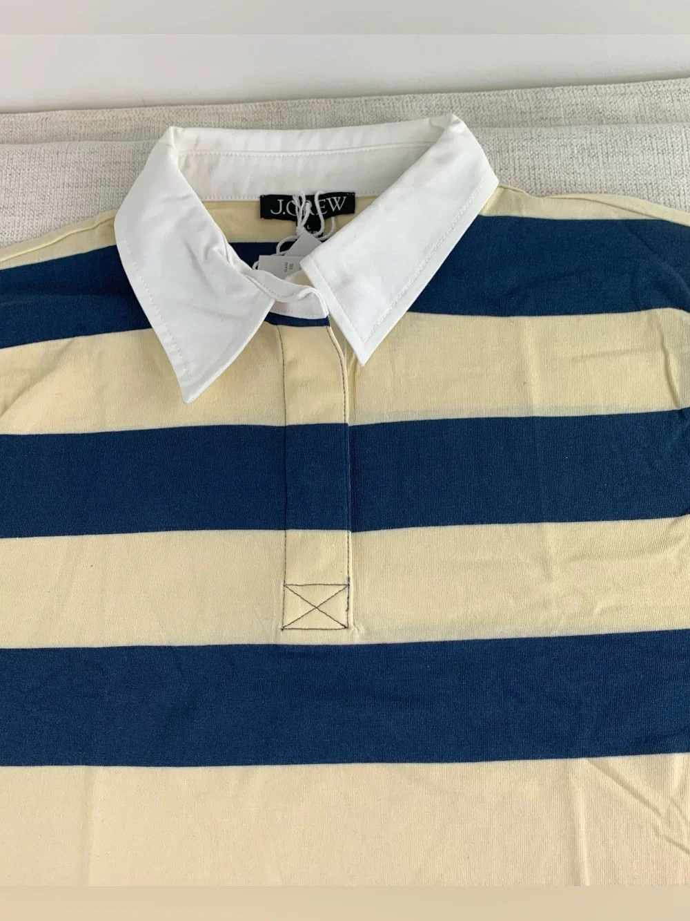 J Crew women's long sleeve Boyfriend jersey rugby shirt in stripe yellow navy